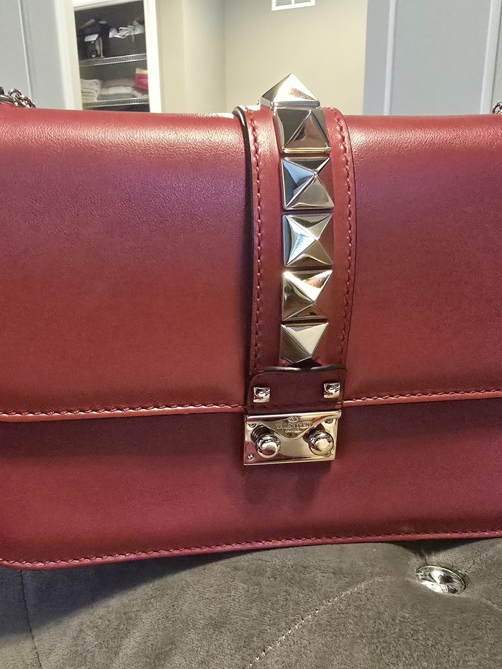 Valenino Garavani Vitello Medium Glam Lock Rockstud Flap Bag.